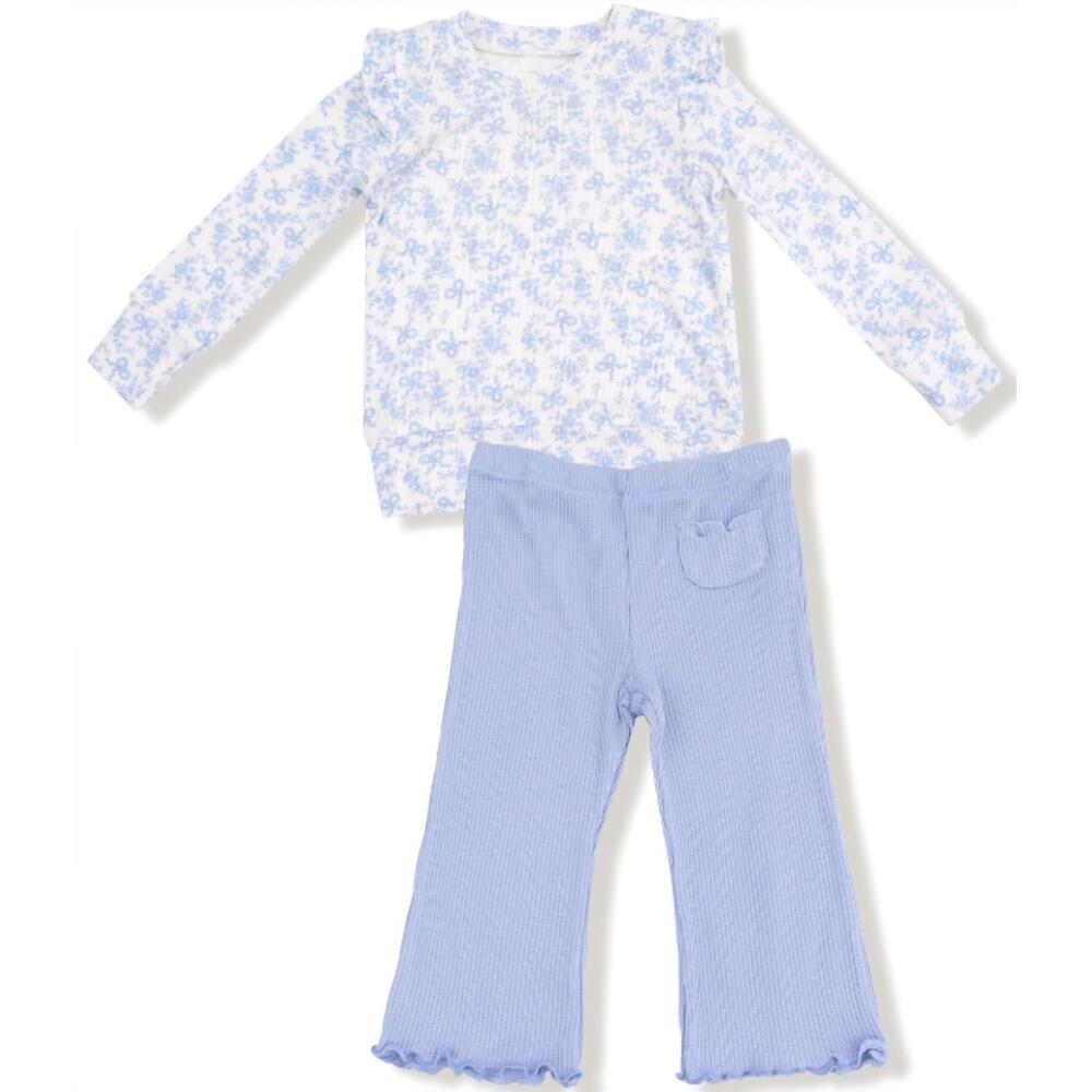NEW ANGEL DEAR girl's romi floral shirt and flare pants in blue